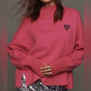 NWOT size XXS Anthropologie Maeve The Logan Turtleneck embroidered heart sweater